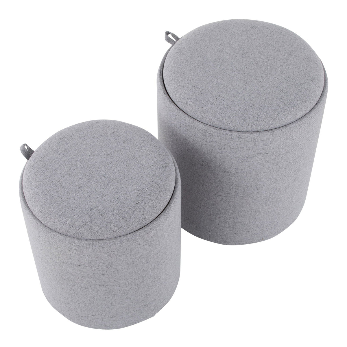 Grey nesting ottomans set of 3, round fabric poufs with pull tabs by HouseOfZazla on Tampa Home & Garden Store