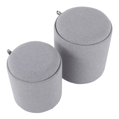 Grey nesting ottomans set of 3, round fabric poufs with pull tabs by HouseOfZazla on Tampa Home & Garden Store