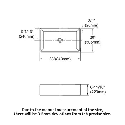 Undermount sink schematic for HouseOfZazla ceramic farmhouse apron front single bowl 33x20 on Tampa Home & Garden Store