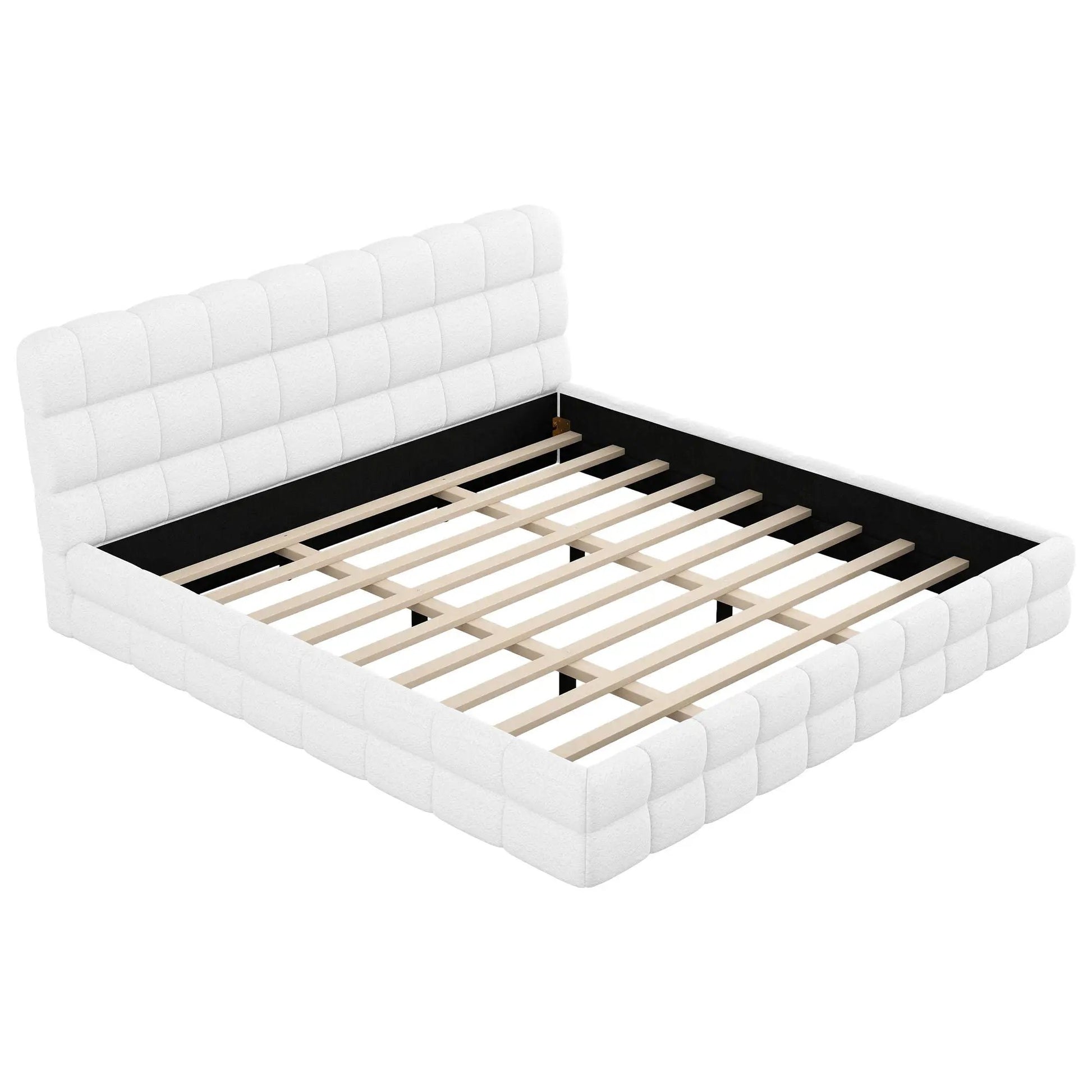 White tufted upholstered platform bed with headboard and slats Unique Piece Furniture on Tampa Home & Garden Store