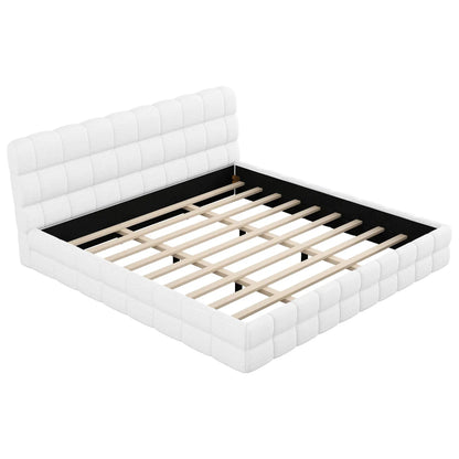 White tufted upholstered platform bed with headboard and slats Unique Piece Furniture on Tampa Home & Garden Store