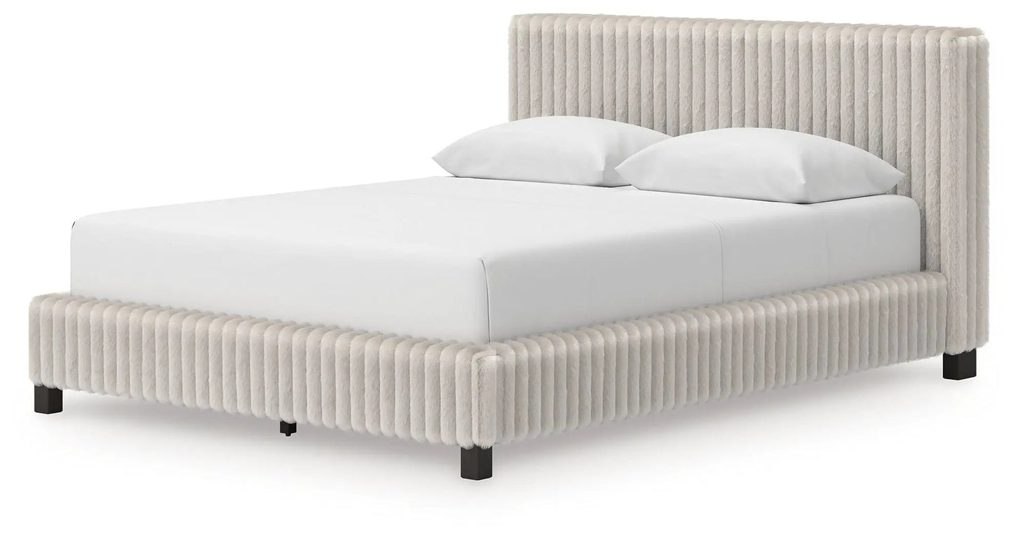 Zuraleus Upholstered Bed, ribbed headboard and frame with dark legs on Tampa Home & Garden Store