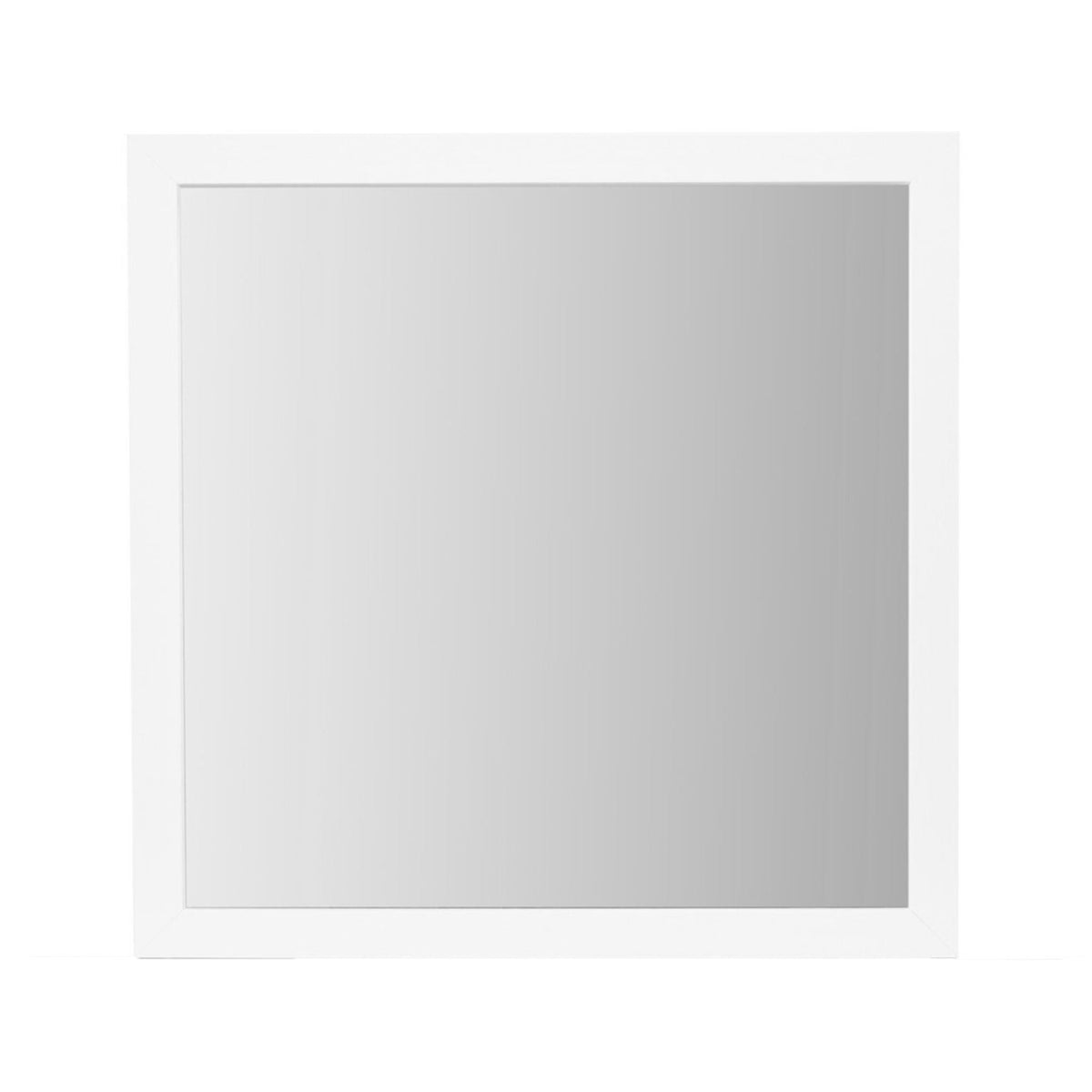 White framed mirror with sleek design and acrylic hardware, 39.56 in wide on Tampa Home & Garden Store