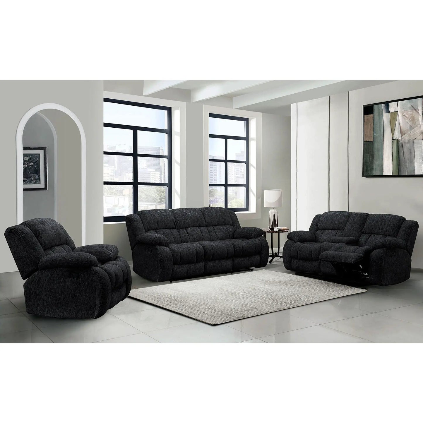 Stonic reclining sofas set in dark charcoal fabric, modern living room by Unique Piece Furniture on Tampa Home & Garden Store