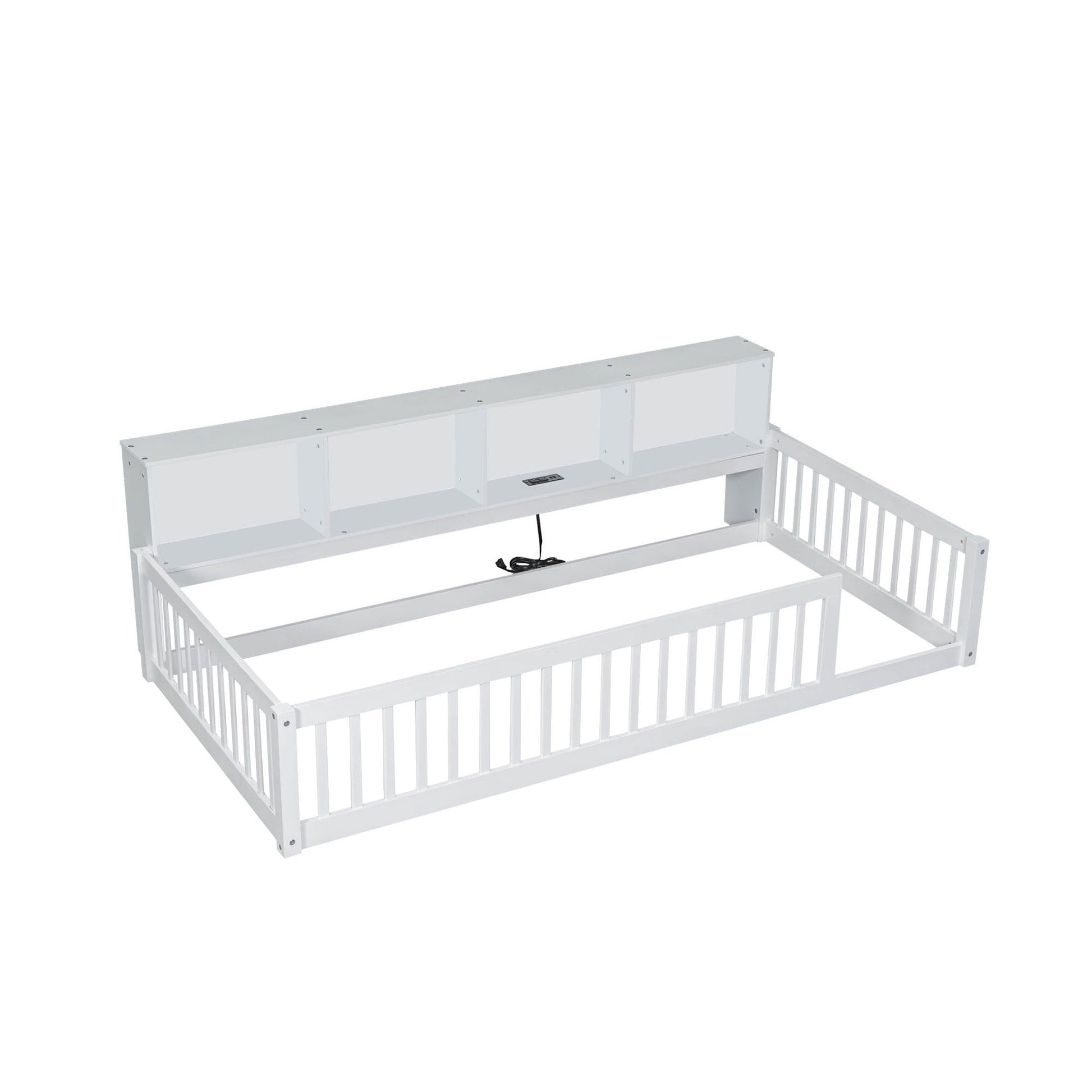 Floor bed with storage cabinets and USB ports in white by HouseOfZazla on Tampa Home & Garden Store