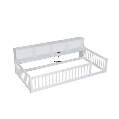 Floor bed with storage cabinets and USB ports in white by HouseOfZazla on Tampa Home & Garden Store