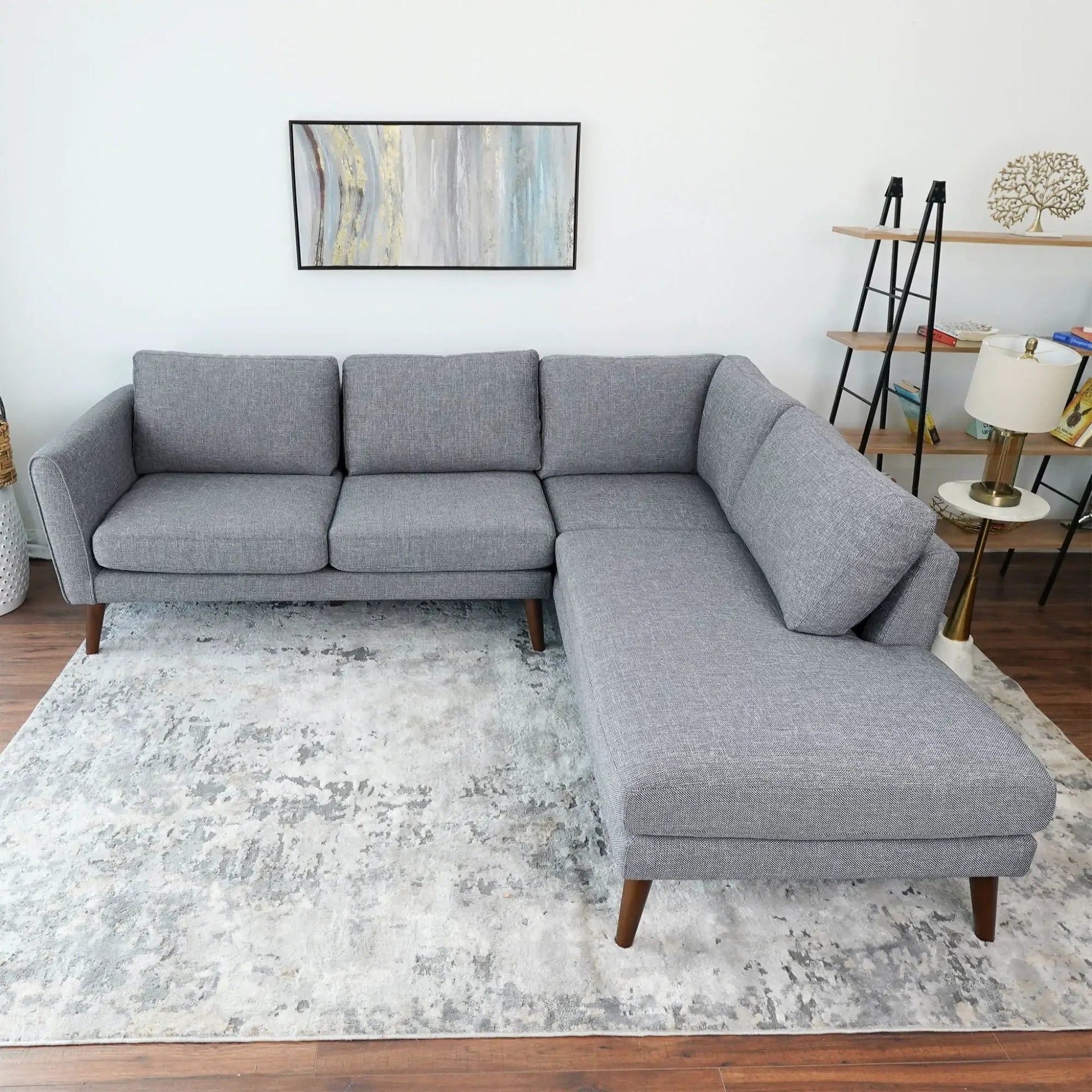 Benson sectional sofa with chaise in gray fabric by Unique Piece Furniture with wooden legs on Tampa Home & Garden Store