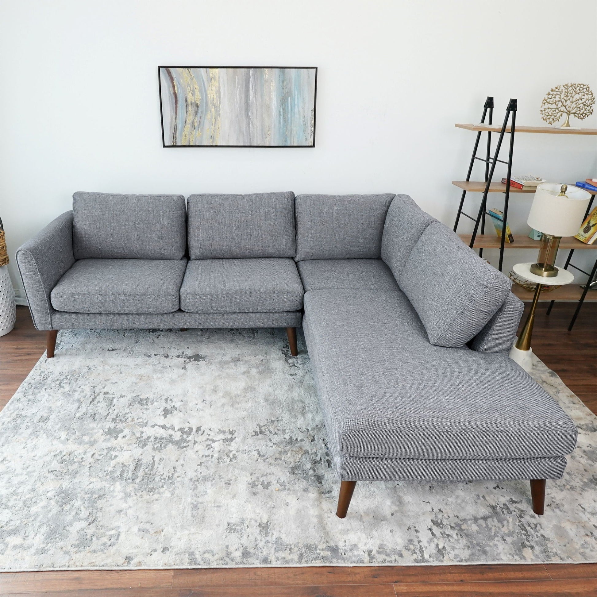 Benson sectional sofa with chaise in gray fabric with wooden legs by HouseOfZazla on Tampa Home & Garden Store