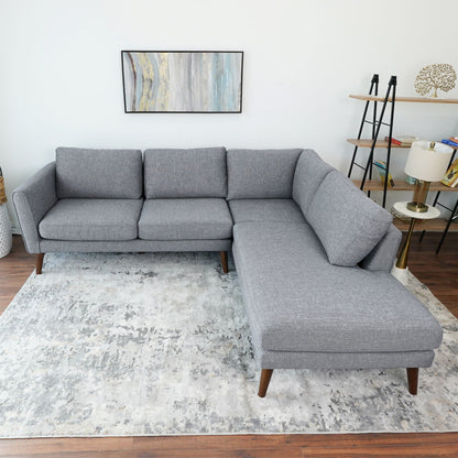 Benson sectional sofa with chaise in gray fabric with wooden legs by HouseOfZazla on Tampa Home & Garden Store