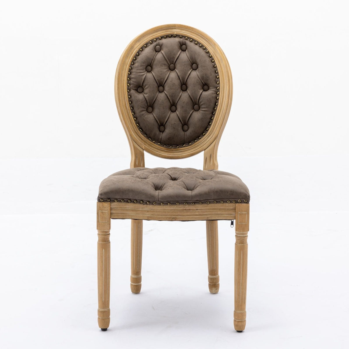 French Style Solid Wood Dining Chair with Nailhead Trim brown tufted upholstery HouseOfZazla on Tampa Home & Garden Store