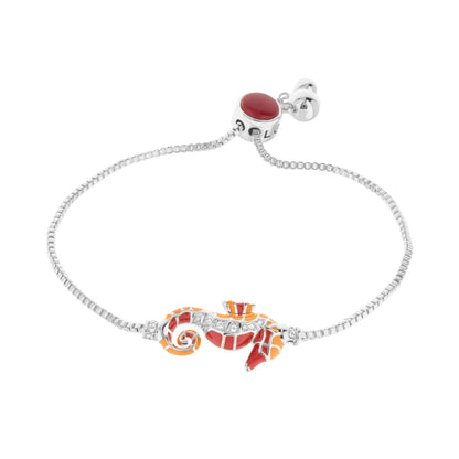 Eau Seahorse Bolo Bracelet with orange enamel seahorse charm on silver chain on Tampa Home & Garden Store