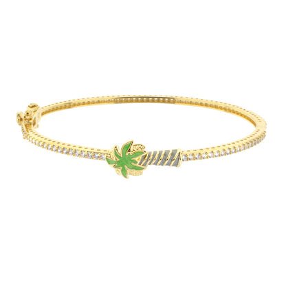 Eau Palm Tree Bangle Slim Pavé Hinge gold bracelet with green palm leaf charm by Lauren G Adams on Tampa Home & Garden Store