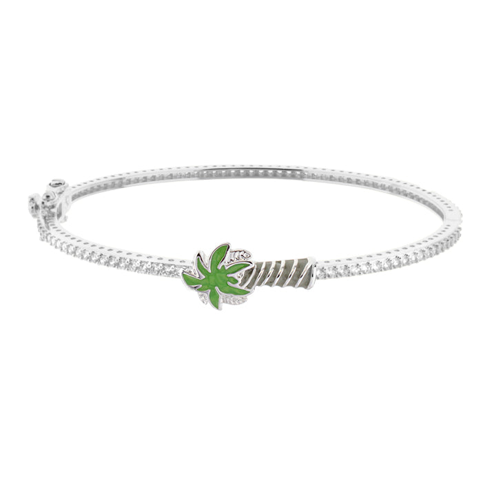 Eau Palm Tree Bangle stackable bracelet with pavé band and green enamel palm charm on Tampa Home & Garden Store
