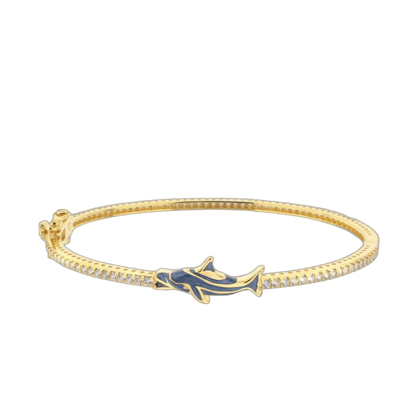 Eau Dolphin Bangle by Lauren G Adams, gold-tone bangle with blue enamel centerpiece on Tampa Home & Garden Store