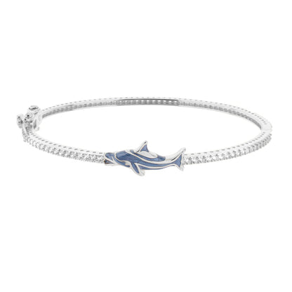 Eau Dolphin Bangle by Lauren G Adams, silver-tone bracelet with blue enamel dolphin charm on Tampa Home & Garden Store