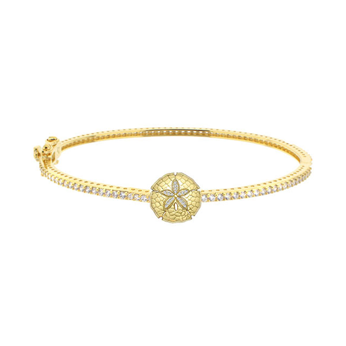 Eau Sand Dollar Bangle, gold tone bracelet with crystal band and sand dollar centerpiece on Tampa Home & Garden Store