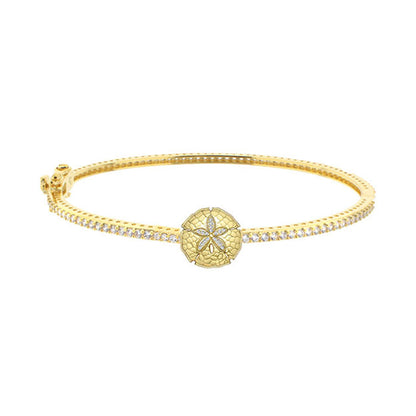 Eau Sand Dollar Bangle, gold tone bracelet with crystal band and sand dollar centerpiece on Tampa Home & Garden Store