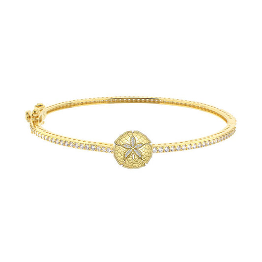 Eau Sand Dollar Bangle, gold tone bracelet with crystal band and sand dollar centerpiece on Tampa Home & Garden Store
