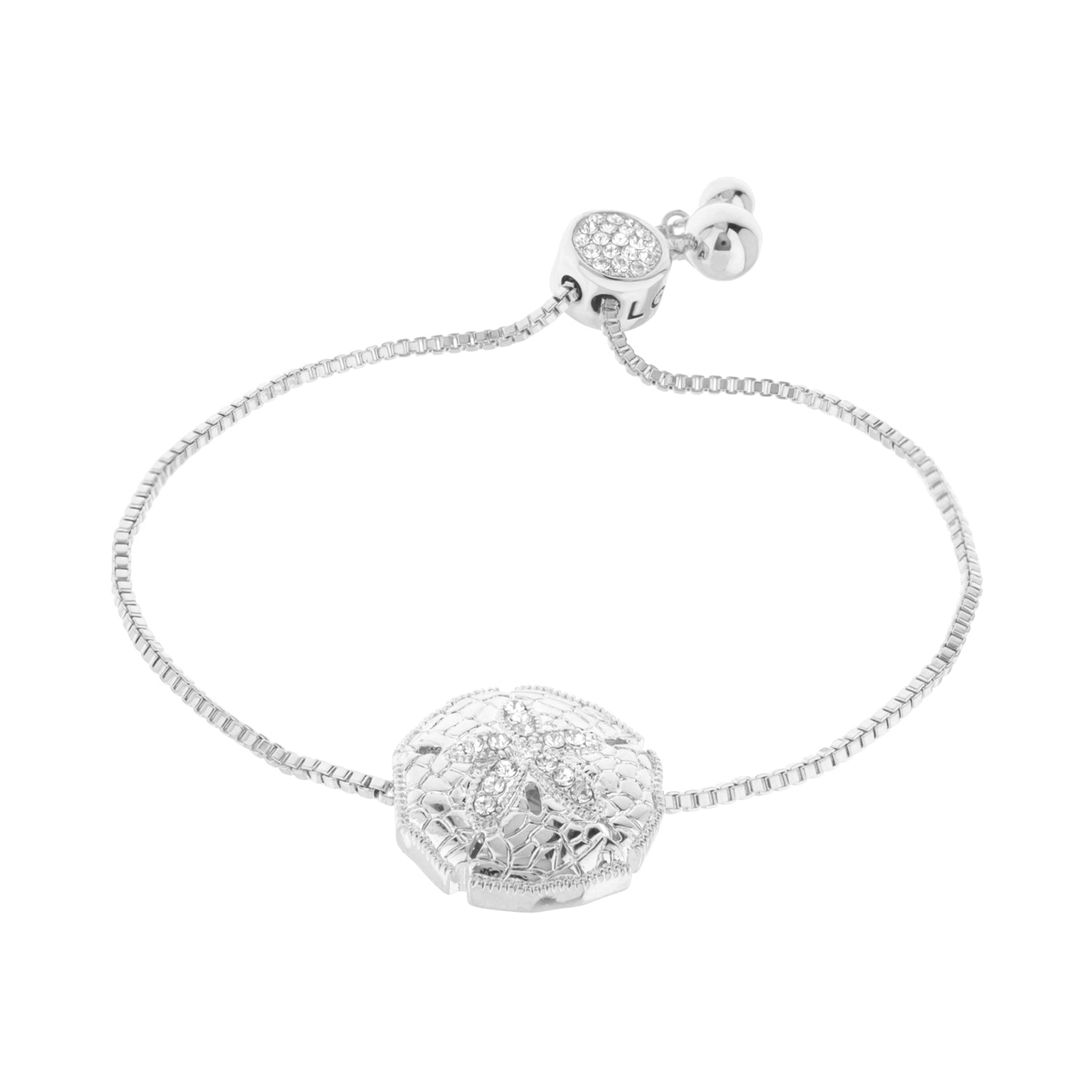 Eau Sand Dollar Bolo Bracelet Lauren G Adams silver-tone with crystal sand-dollar charm on Tampa Home & Garden Store