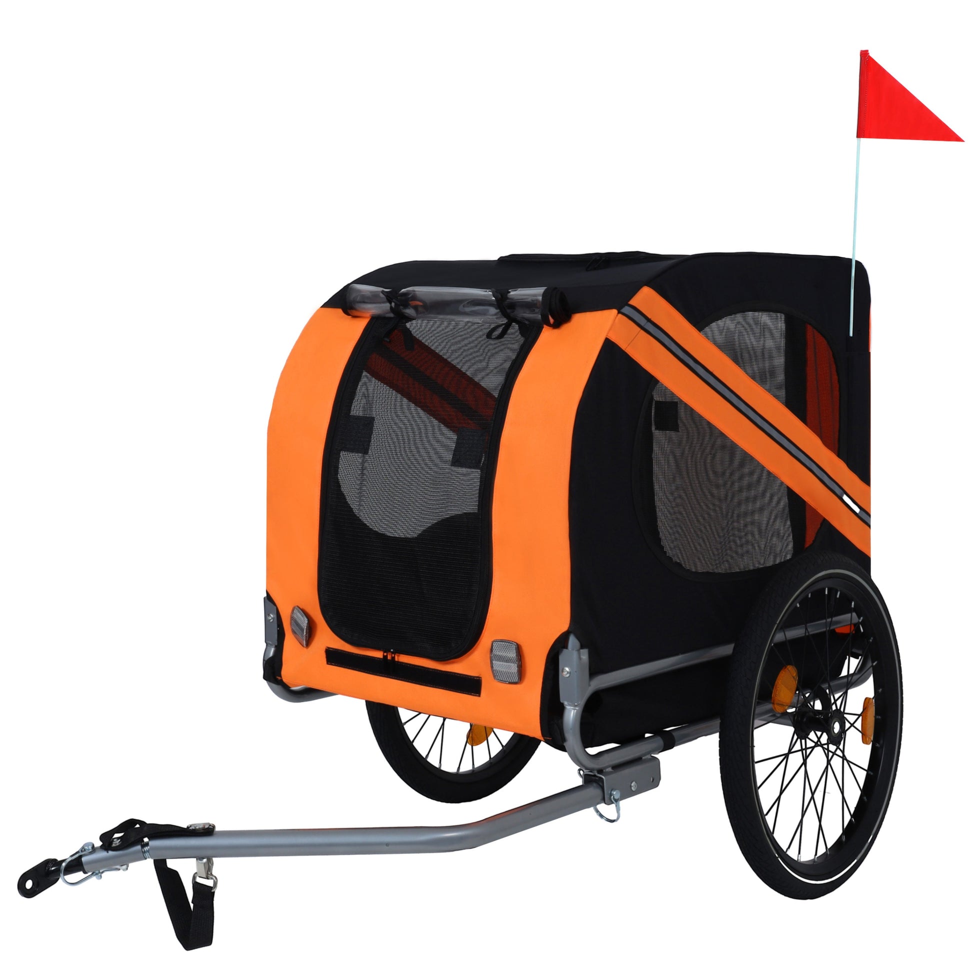 Large folding dog bike trailer by HouseOfZazla orange and black with mesh panels, 66lb capacity on Tampa Home & Garden Store