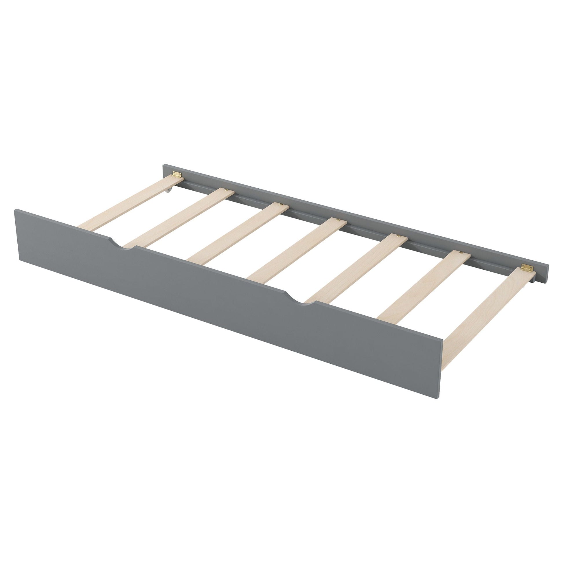 Platform bed frame gray finish with natural wood slats and brass hardware HouseOfZazla on Tampa Home & Garden Store