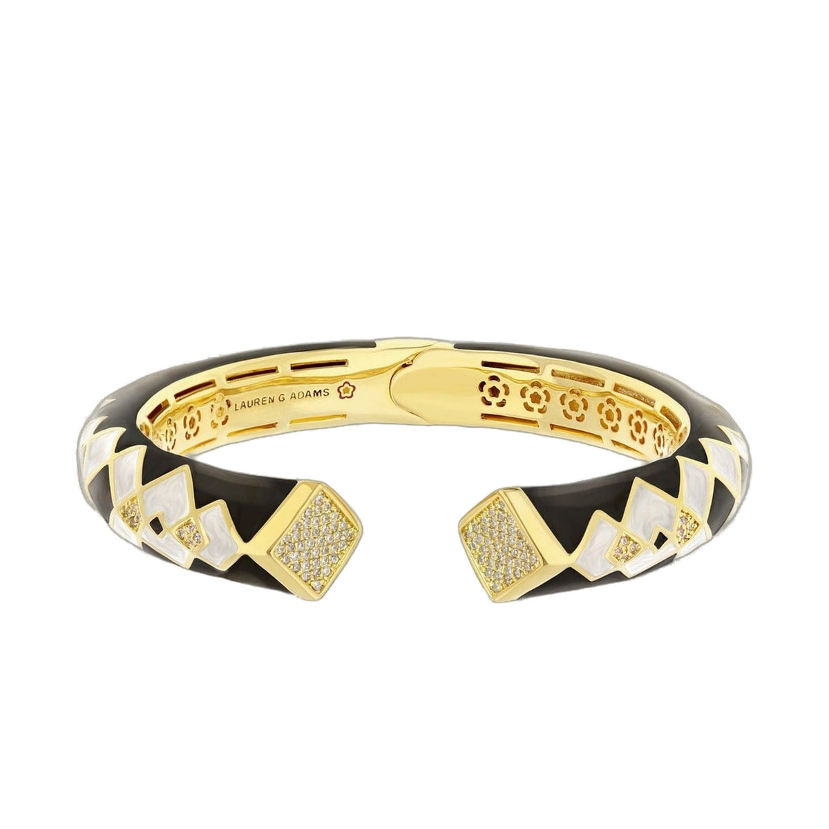 Fierce Edge Bangle pair by Lauren G Adams in gold-tone and black enamel with lattice accents on Tampa Home & Garden Store