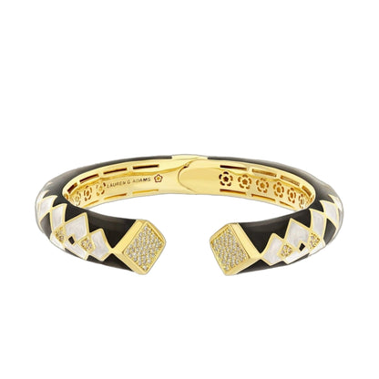 Fierce Edge Bangle pair by Lauren G Adams in gold-tone and black enamel with lattice accents on Tampa Home & Garden Store