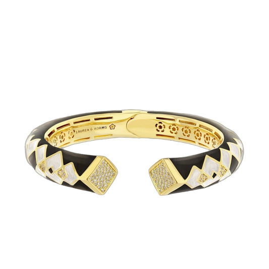 Fierce Edge Bangle pair by Lauren G Adams in gold-tone and black enamel with lattice accents on Tampa Home & Garden Store