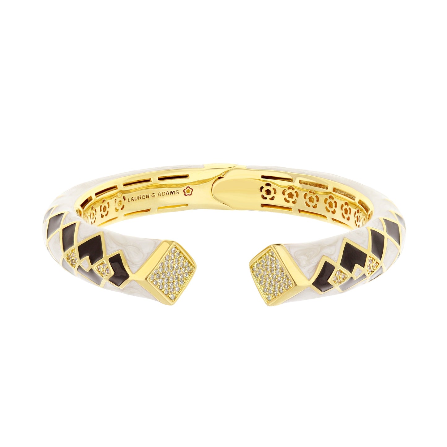Fierce Edge Bangle by Lauren G Adams - gold-tone hinged bracelet with black enamel pattern on Tampa Home & Garden Store