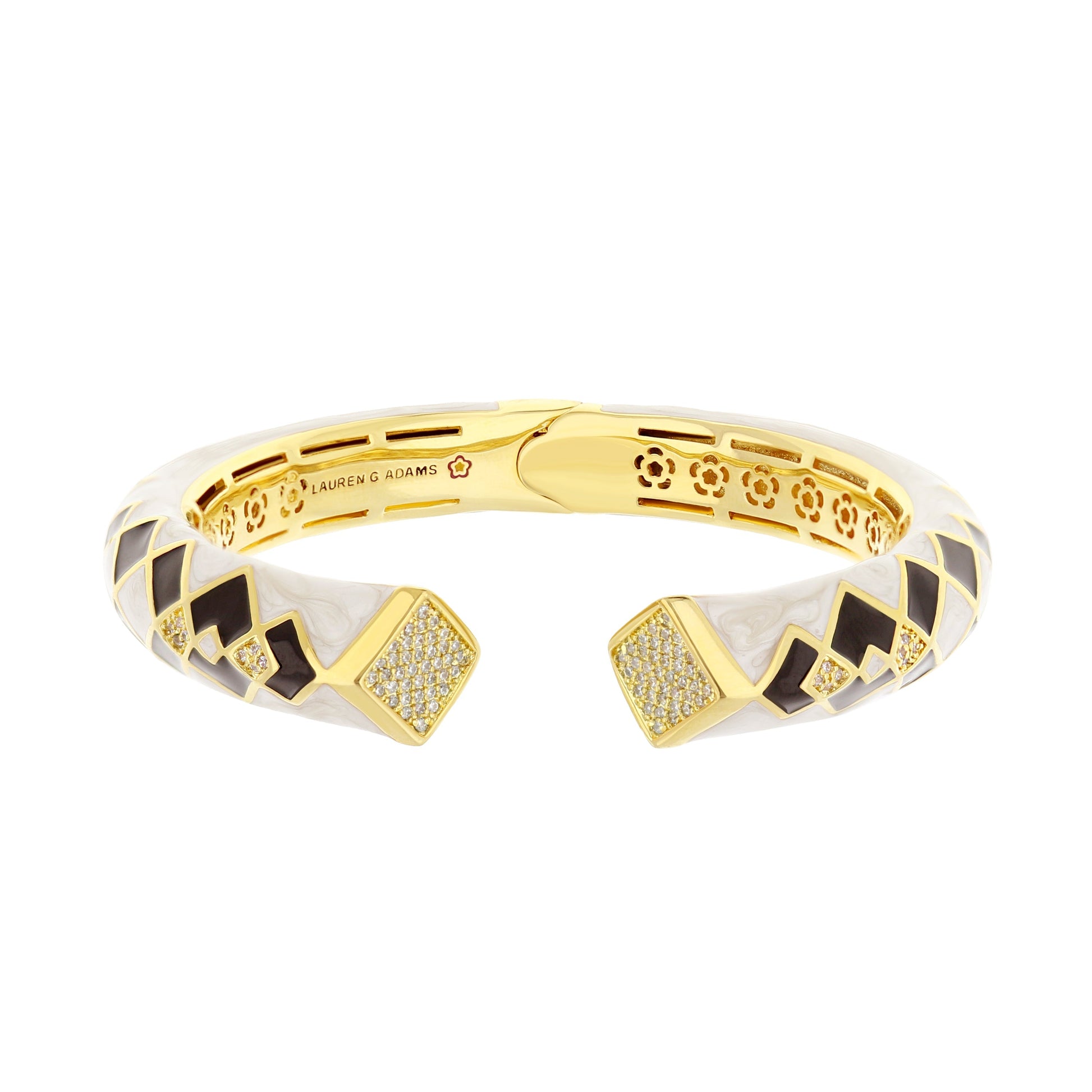 Fierce Edge Bangle by Lauren G Adams - gold-tone hinged bracelet with black enamel pattern on Tampa Home & Garden Store