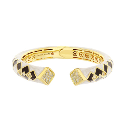 Fierce Edge Bangle by Lauren G Adams - gold-tone hinged bracelet with black enamel pattern on Tampa Home & Garden Store
