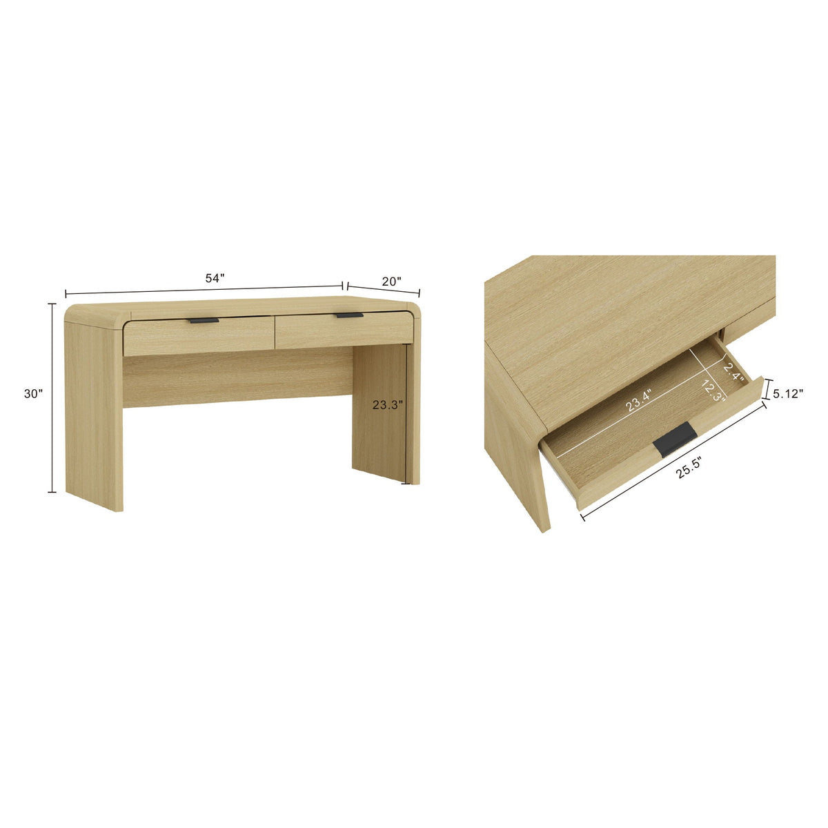 Oak office desk with 2 drawers, natural finish, Grace Collection by HouseOfZazla on Tampa Home & Garden Store