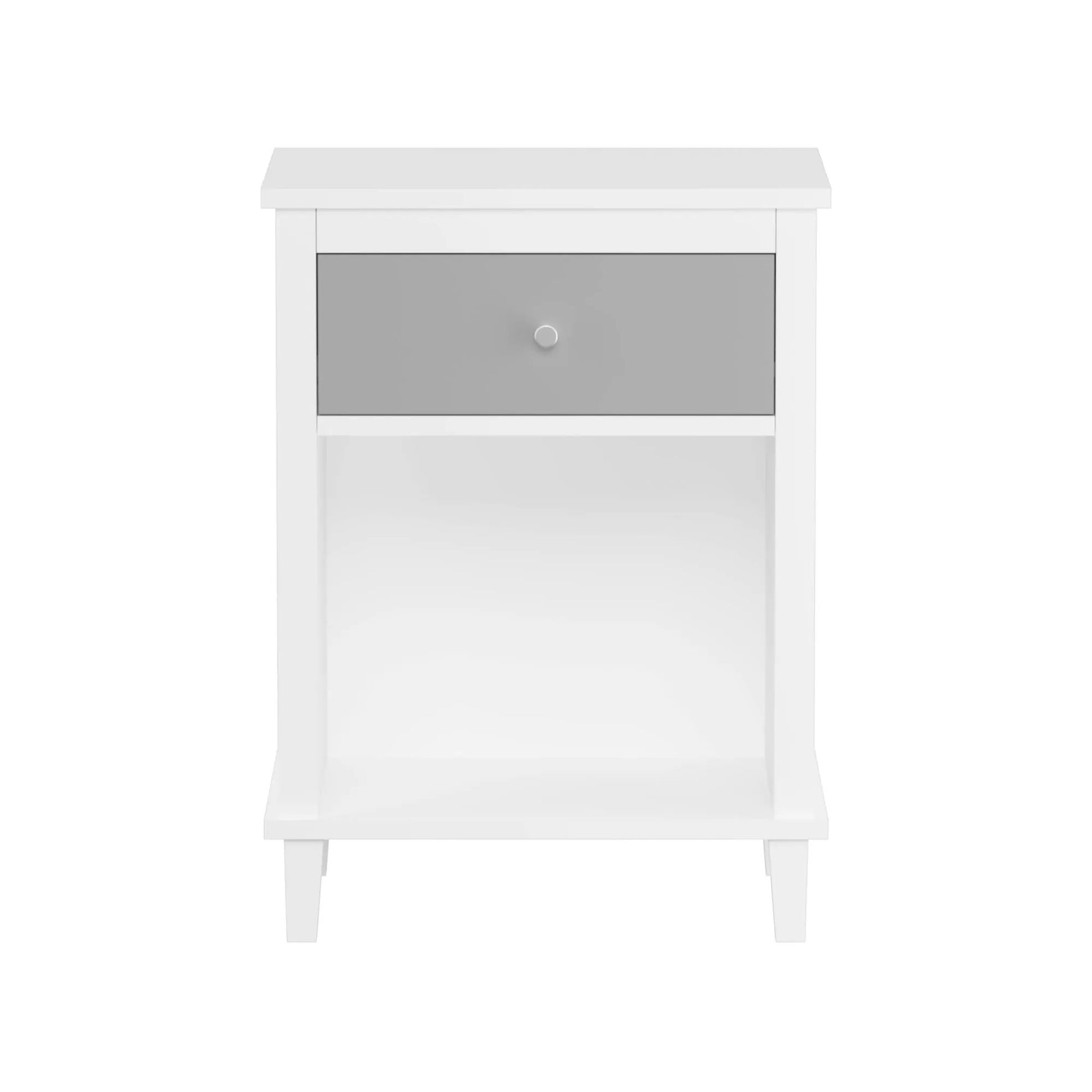 Nightstand with 1 drawer and 1 shelf, white frame, gray front, Unique Piece Furniture on Tampa Home & Garden Store