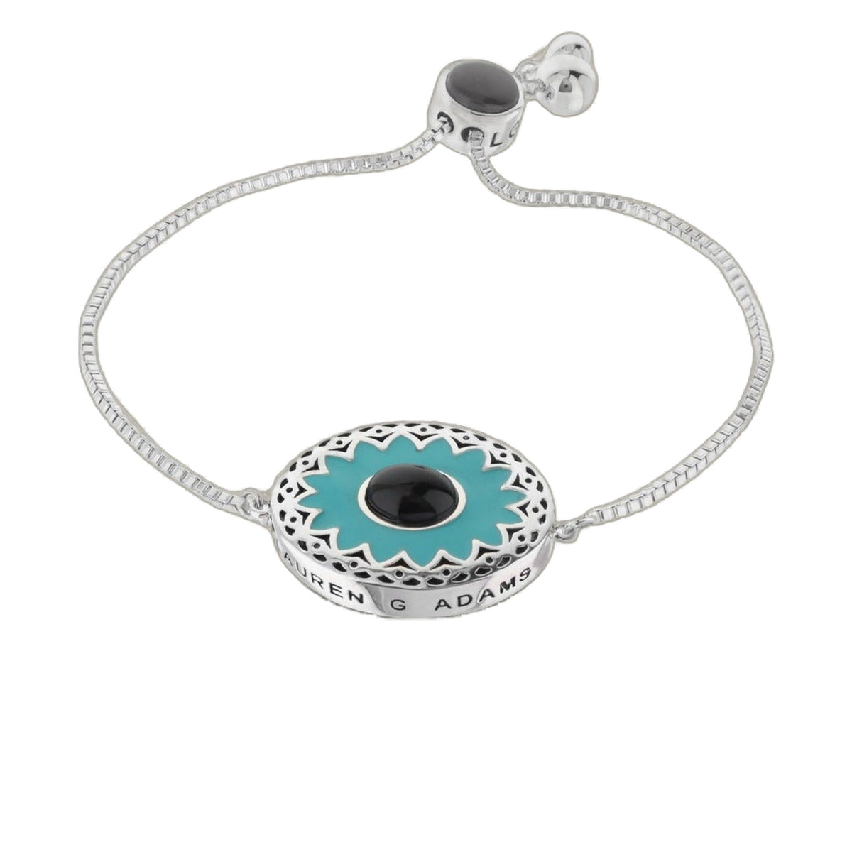 Infinity Bolo Bracelet by Lauren G Adams, silver-tone chain with turquoise centerpiece on Tampa Home & Garden Store