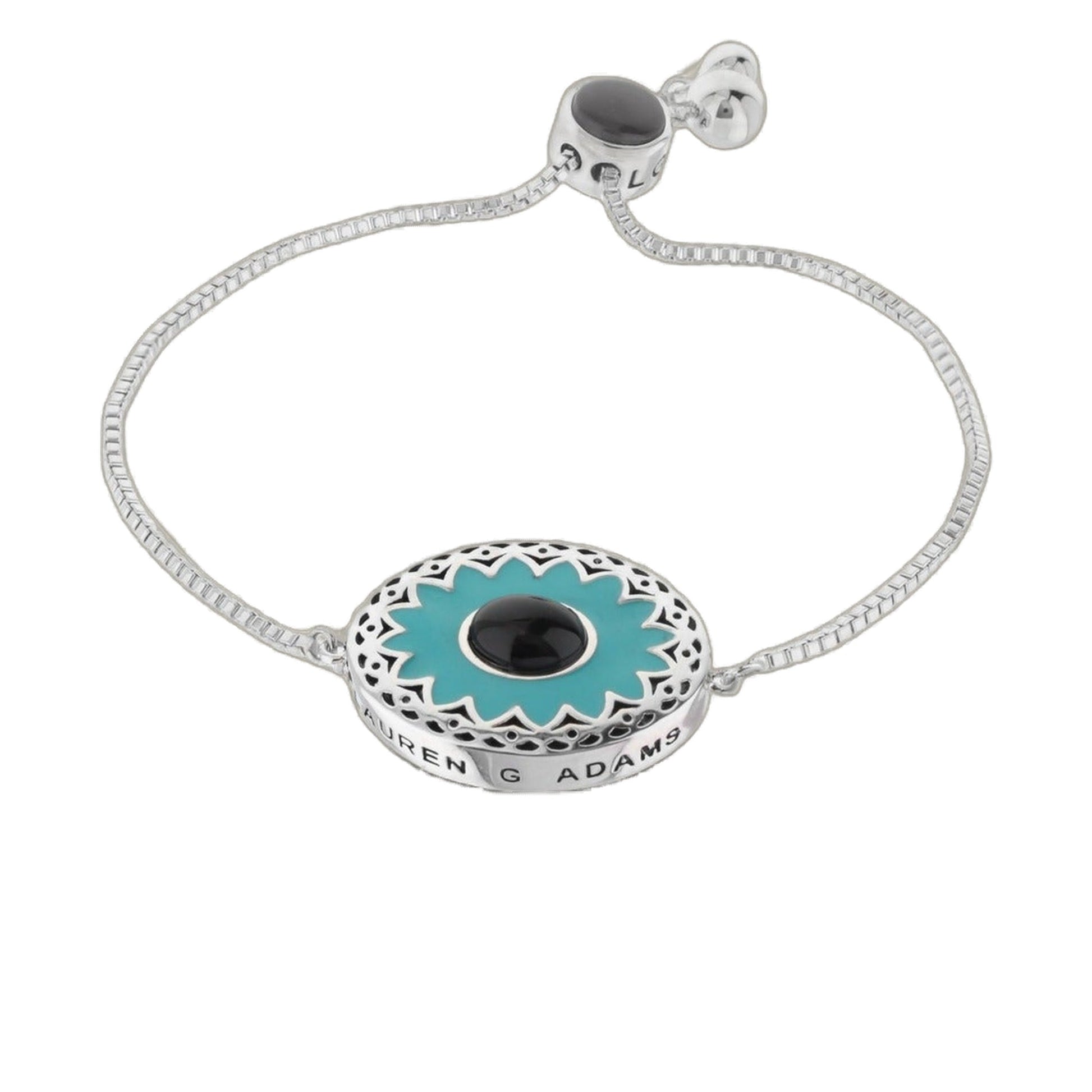 Infinity Bolo Bracelet by Lauren G Adams — silver chain with turquoise enamel centerpiece on Tampa Home & Garden Store
