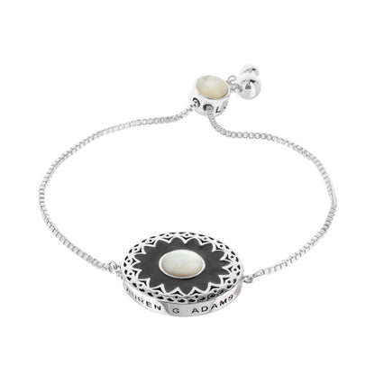 Infinity Bolo Bracelet by Lauren G Adams, silver-tone with black enamel center and pearl on Tampa Home & Garden Store
