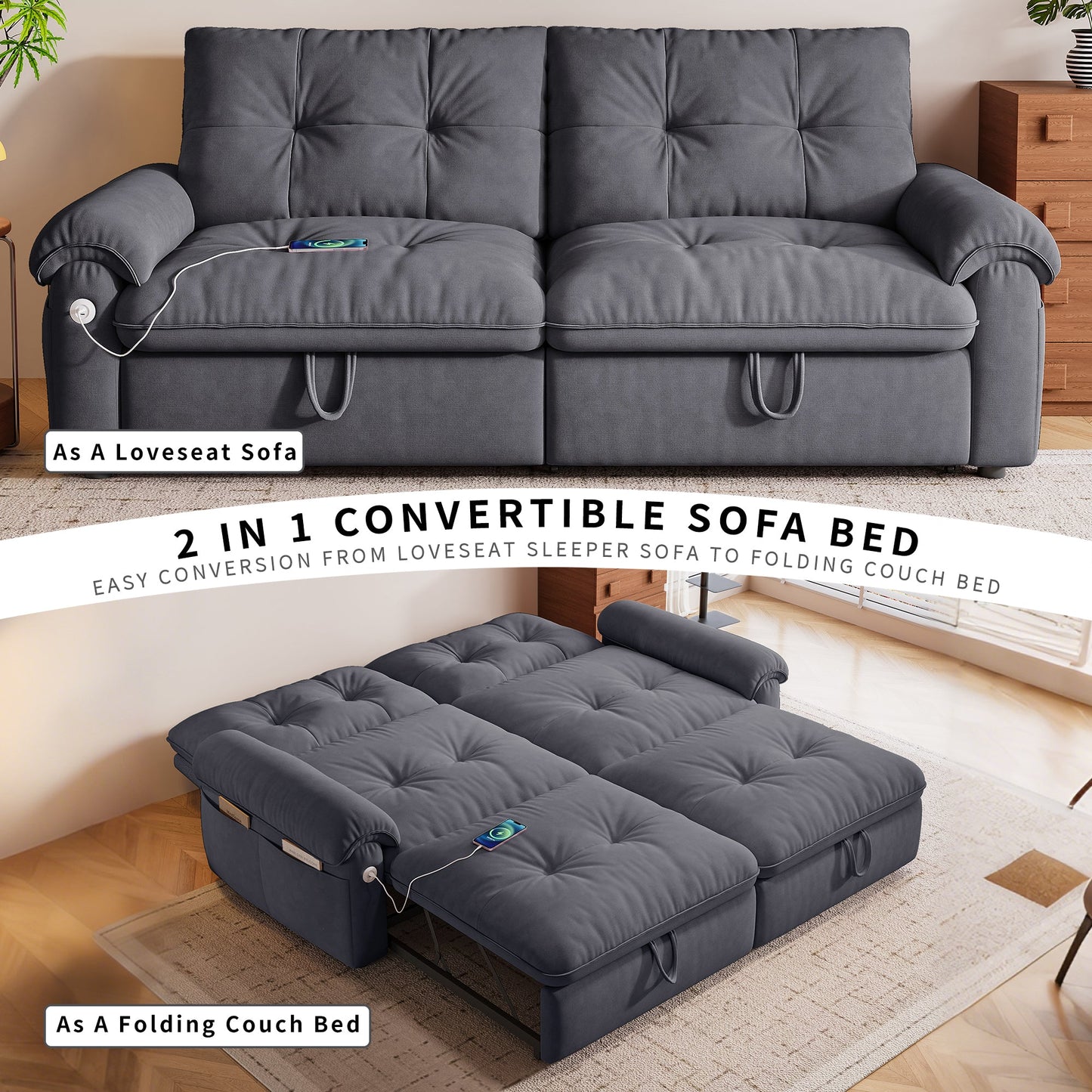 77 Inch Modern and Cozy Convertible Sofa Bed
