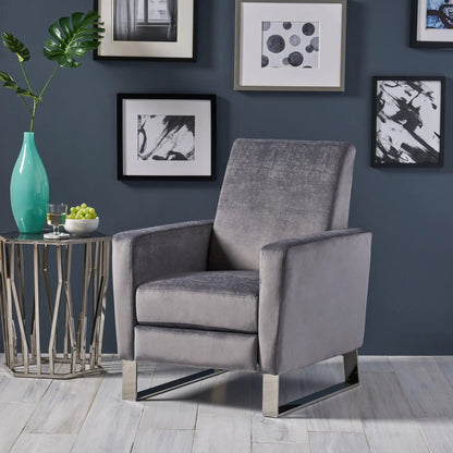 Bolt Upholstered Recliner Chair with Stainless Steel Base gray upholstery chrome on Tampa Home & Garden Store