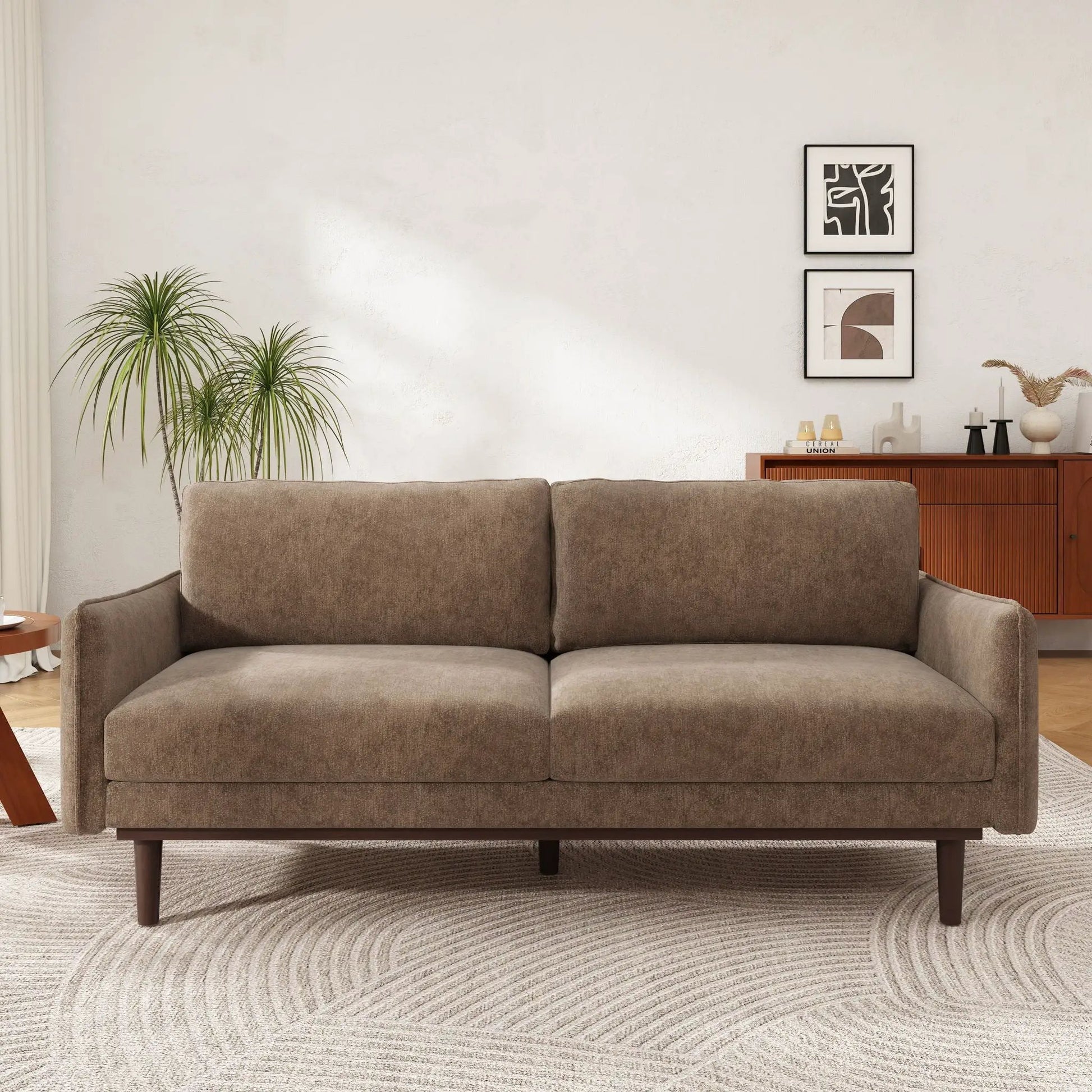 Stationary loveseat with spacious seating in brown fabric by Unique Piece Furniture on Tampa Home & Garden Store