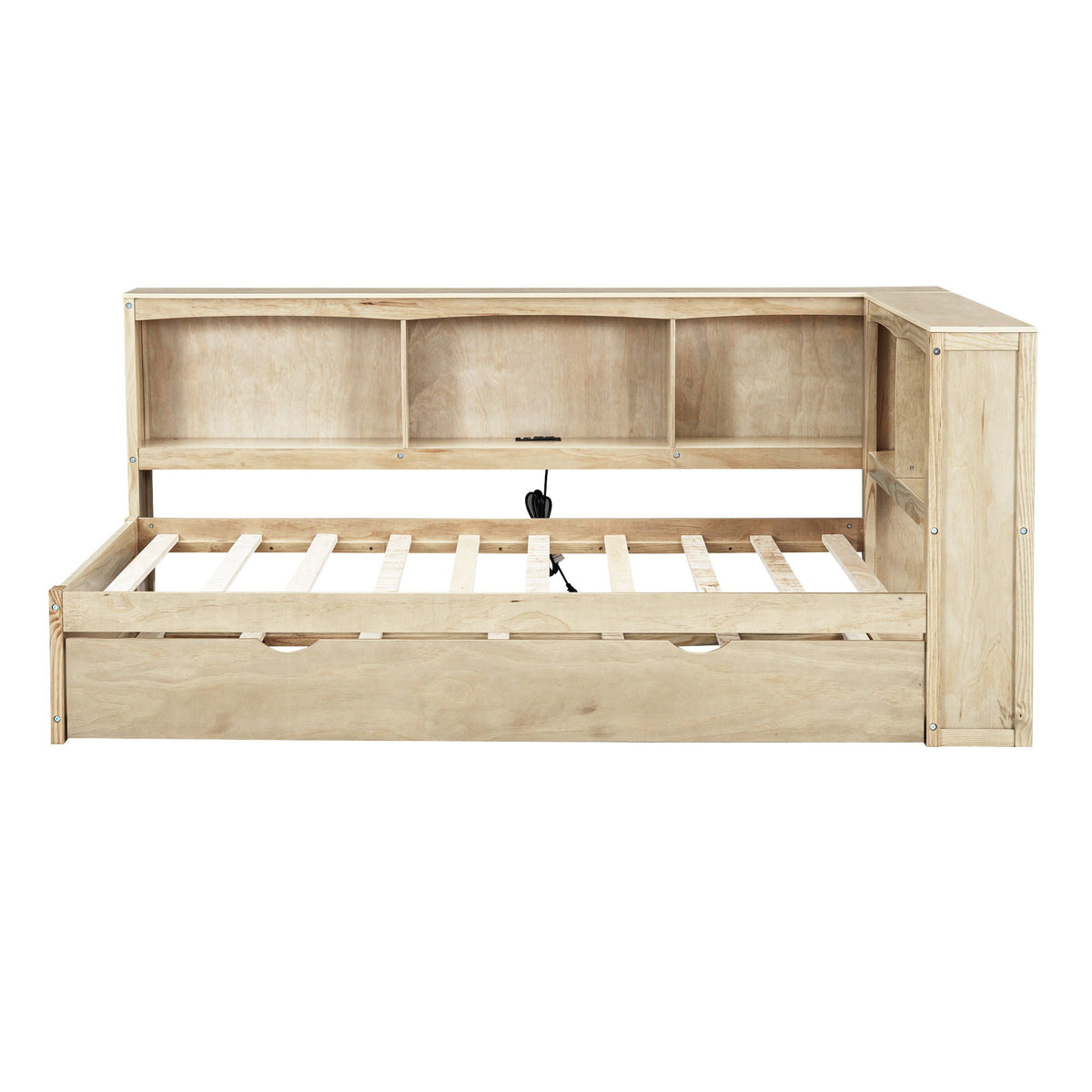 Daybed with trundle and storage cabinets in natural wood with USB ports by HouseOfZazla on Tampa Home & Garden Store