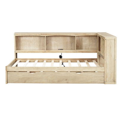 Daybed with trundle and storage cabinets in natural wood with USB ports by HouseOfZazla on Tampa Home & Garden Store