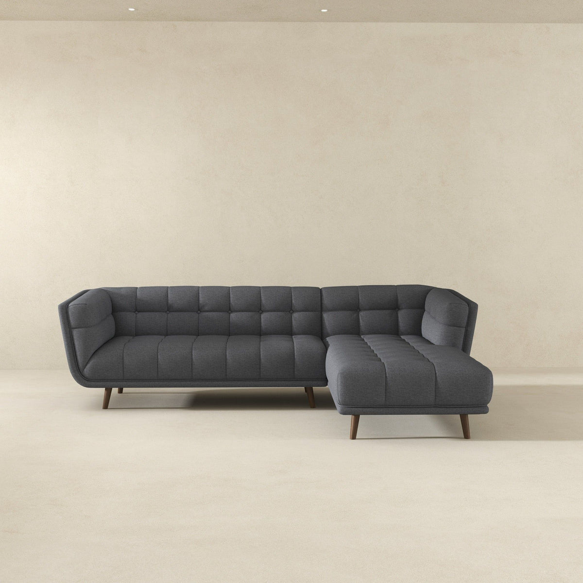 L-shaped sectional sofa with chaise, tufted dark gray fabric, mid-century design HouseOfZazla on Tampa Home & Garden Store
