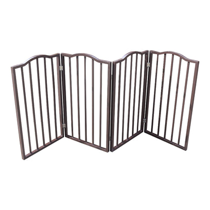 Pet gate by HouseOfZazla, dark brown freestanding folding 3-panel with curved top slats on Tampa Home & Garden Store