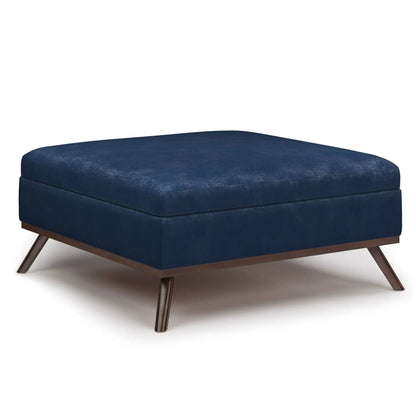 Owen storage ottoman, square navy blue fabric, wood legs by Unique Piece Furniture on Tampa Home & Garden Store