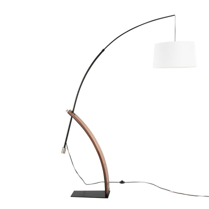 Robyn curved-wood floor lamp by HouseOfZazla with white drum shade on Tampa Home & Garden Store