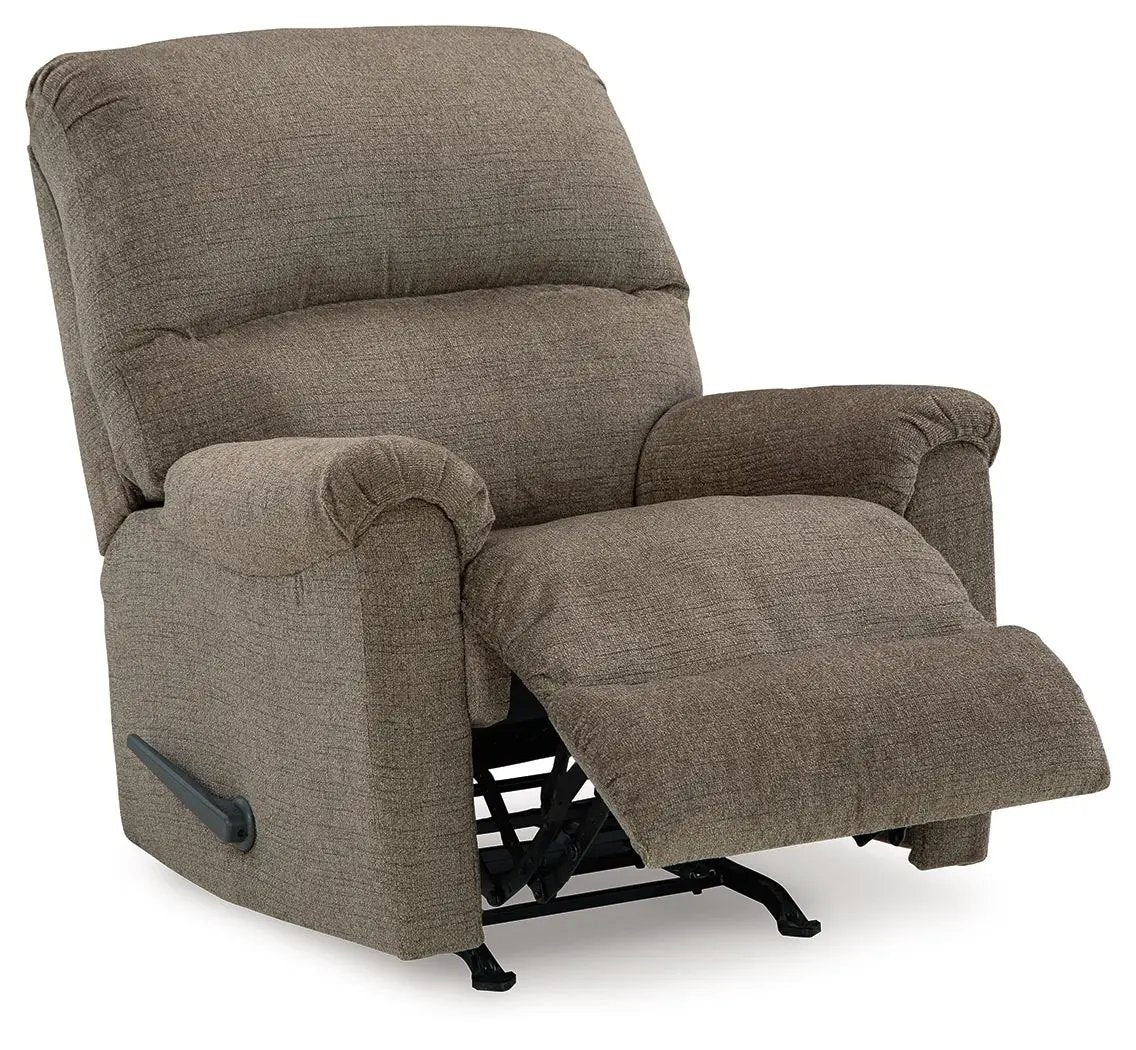 Stonemeade rocker recliner brown upholstered fabric with padded arms by Unique Piece Furniture on Tampa Home & Garden Store