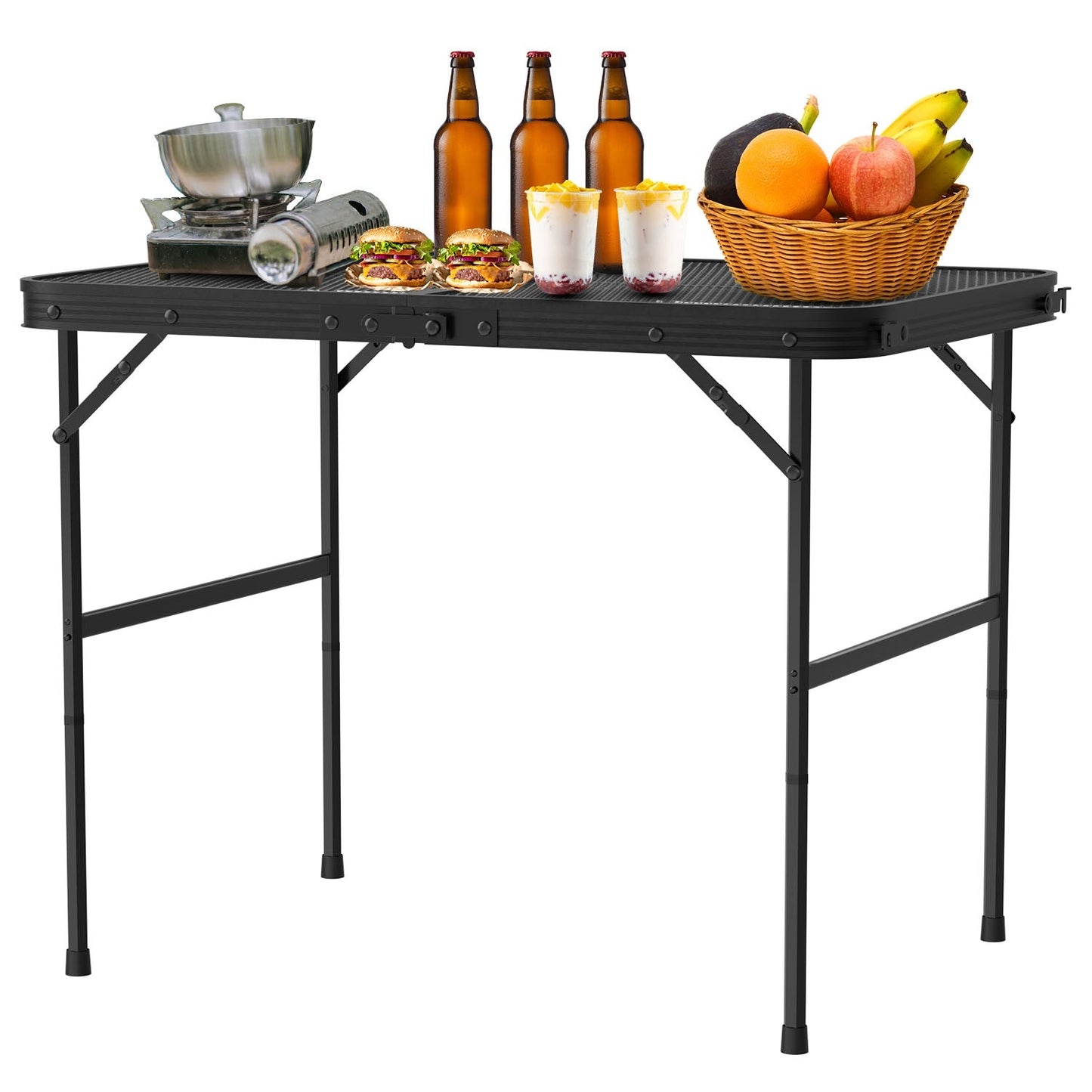 GemGear foldable camping table with black aluminum frame and collapsible grill stand on Tampa Home & Garden Store