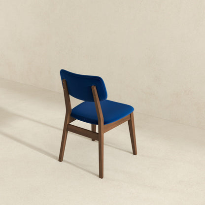 Solid back side chair set in blue with wooden legs, mid-century modern design by HouseOfZazla on Tampa Home & Garden Store