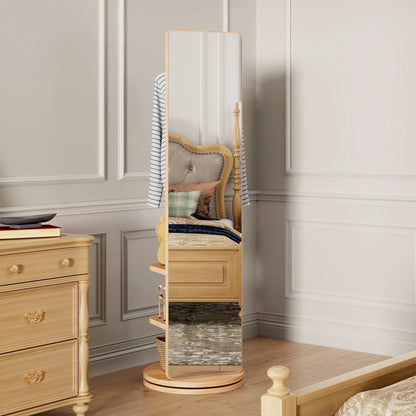 3 In 1 Full Length Clothing Mirror in light wood frame with storage shelves by Unique Piece Furniture on Tampa Home & Garden Store