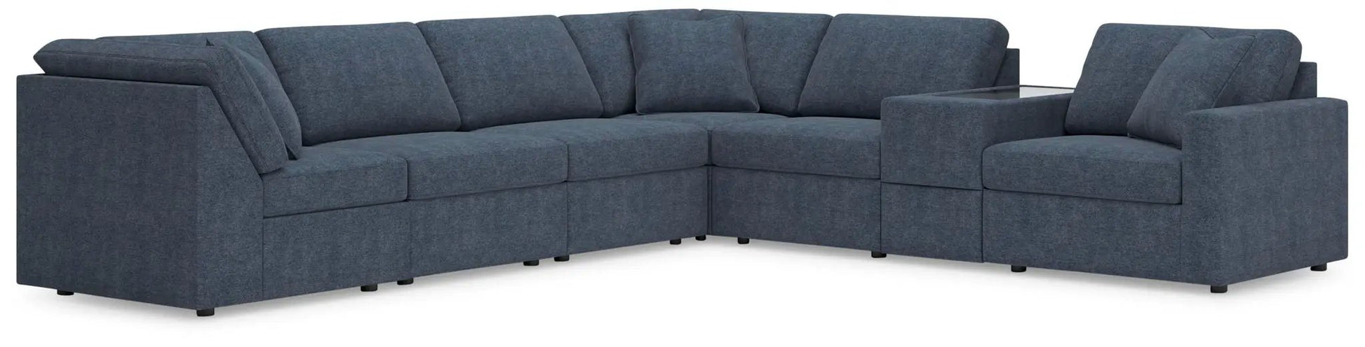 Modmax ink blue stationary sectional, Lshaped with cushions and glass-top Unique Piece Furniture on Tampa Home & Garden Store
